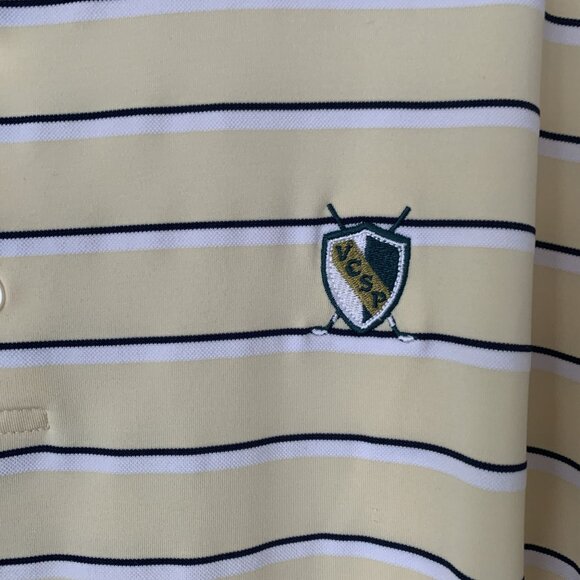 Footjoy Yellow Striped Short Sleeve Polo Shirt VCSP Crest Logo XL Golf Stretch - Picture 4 of 8
